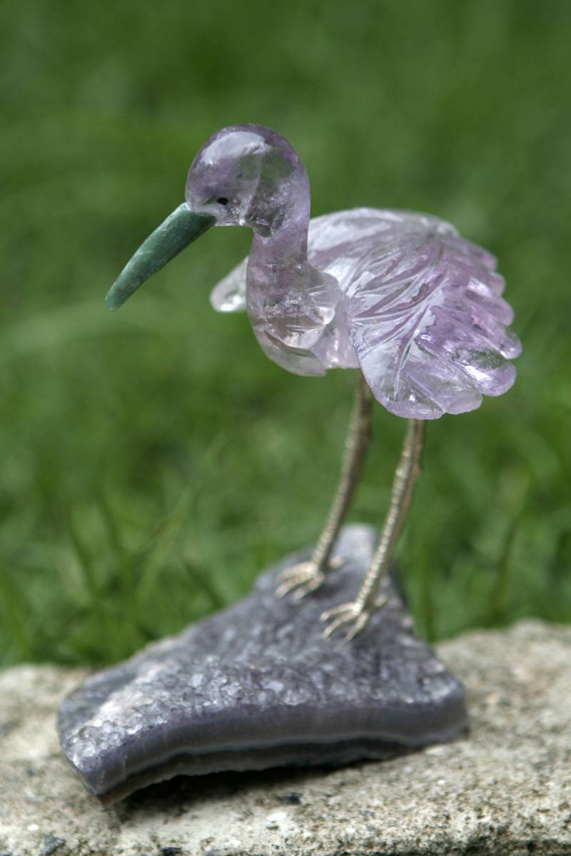 Amethyst and quartz bird sculpture Statuette from Brazil, 'Purple Heron'