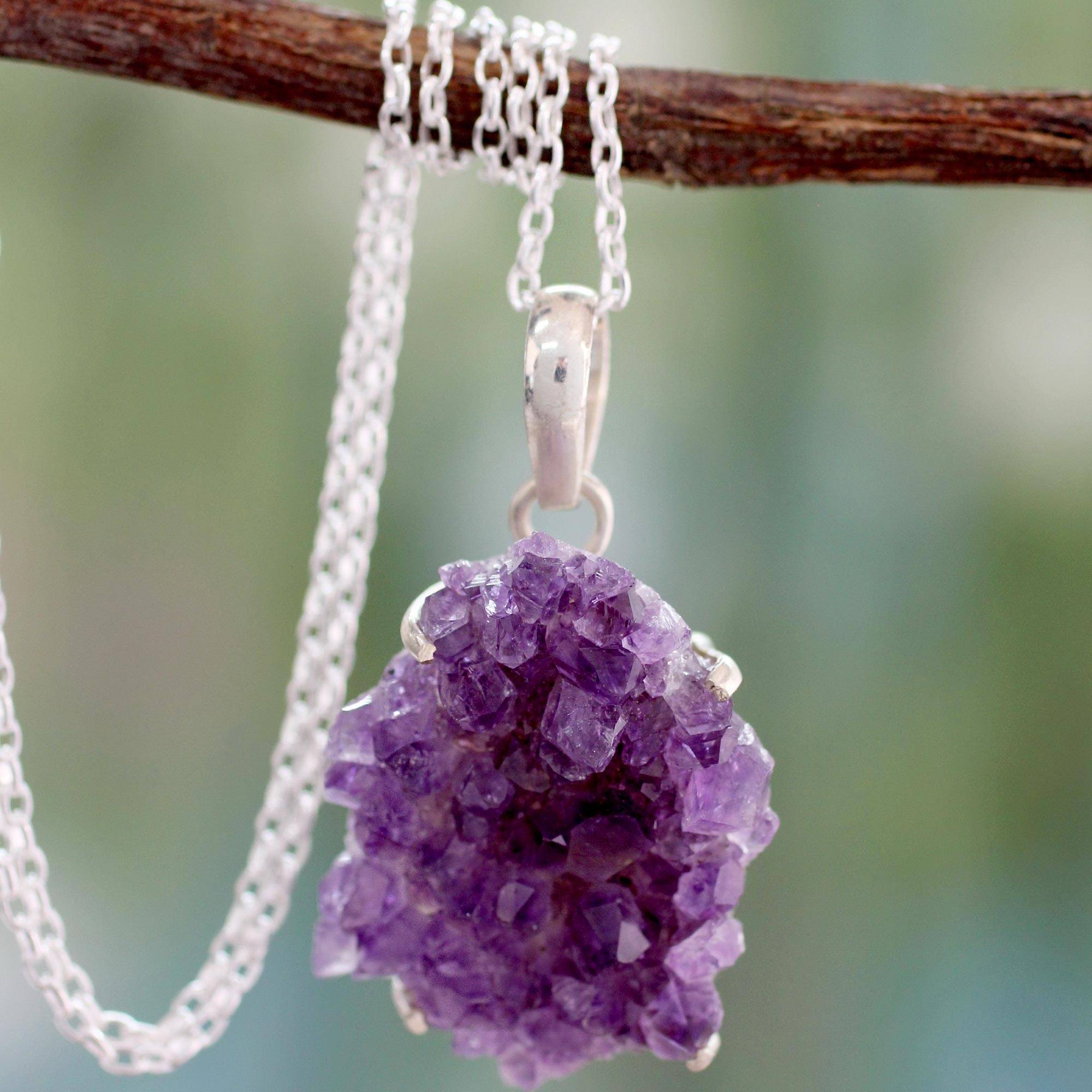 Amethyst Centerpiece with sterling Silver Chain, 'Amethyst Waltz'