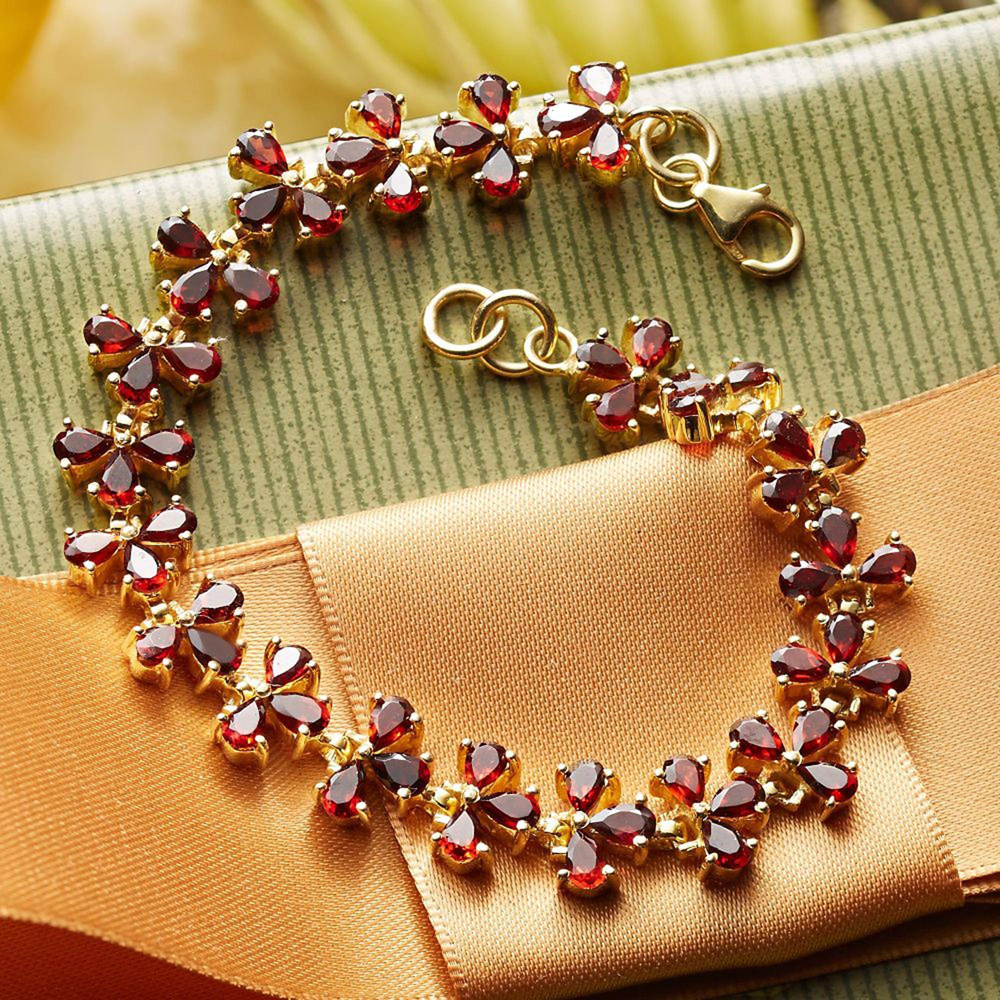Handcrafted Gold Vermeil and Garnet Bracelet, 'Petals' Jewelry gift ideas for her