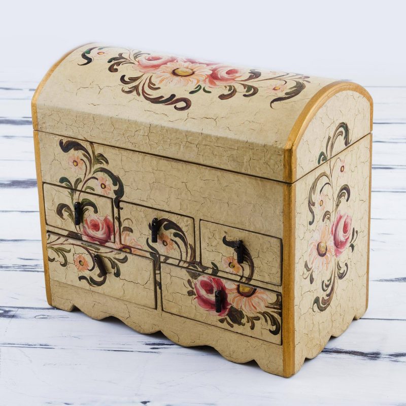 Handcrafted Wood Mini Chest of Drawers, jewelry boxes Rose Bouquet' Jewelry gift ideas for her