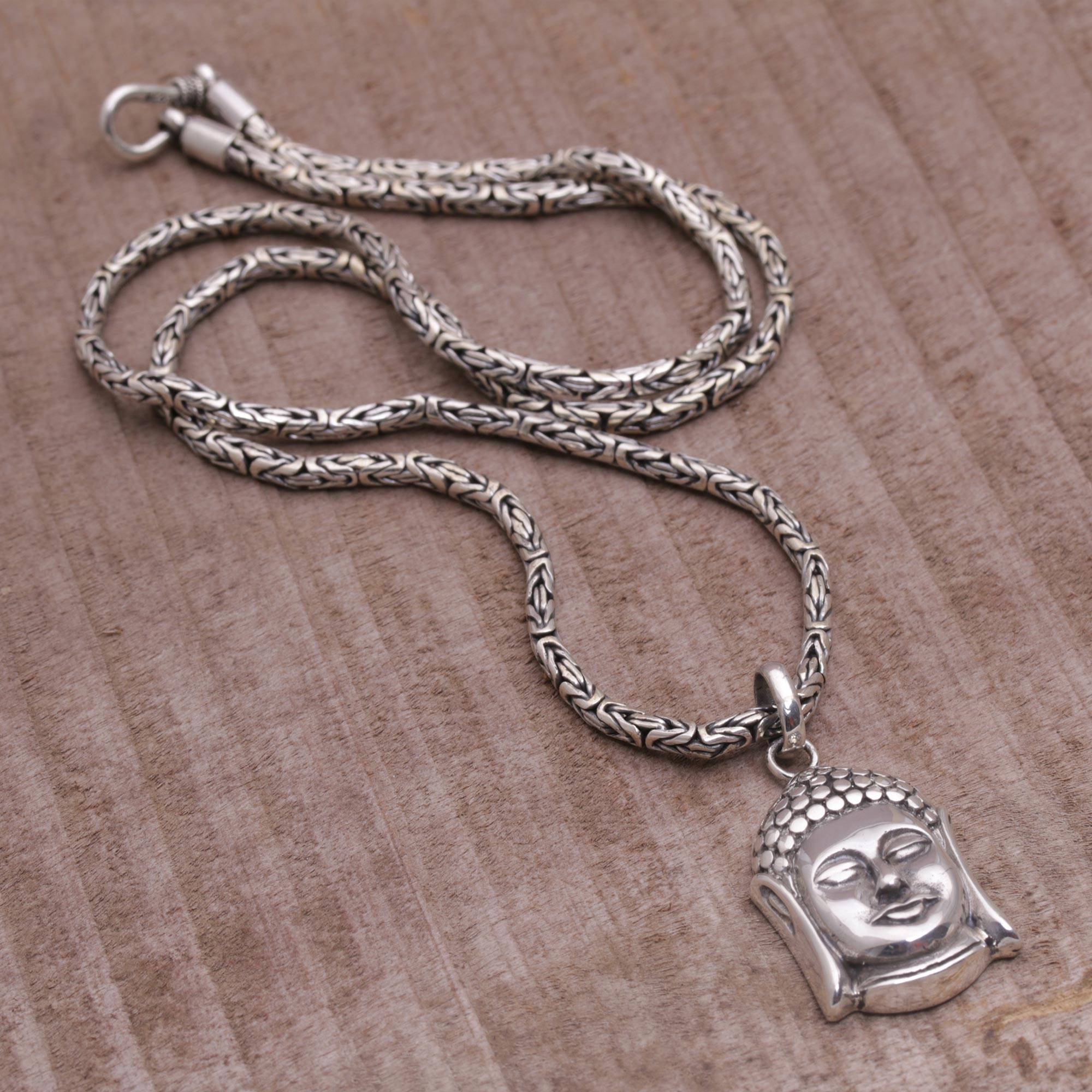 Easy Jewelry Styles for men Sterling Silver Buddha Pendant Necklace from Bali, 'Charm of Buddha'