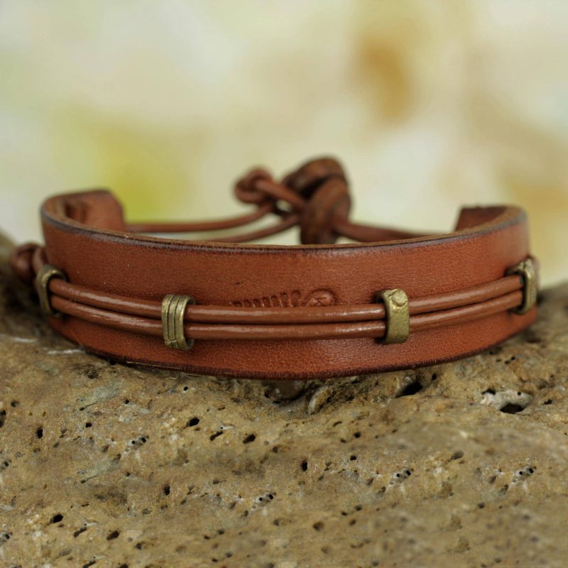 'Sands of Time' Men's Leather and Brass Wristband Jewelry Styles for Men
