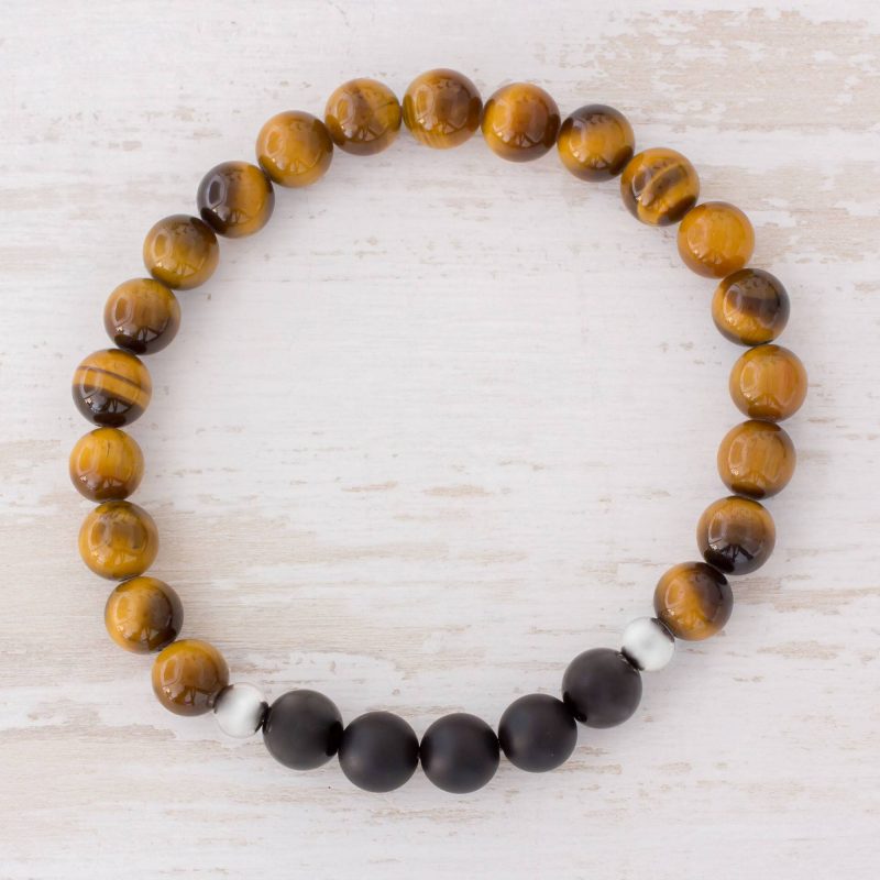 'Magnitude',Men's Tiger's Eye and Black Agate Stretch Bracelet Jewelry Styles for Men