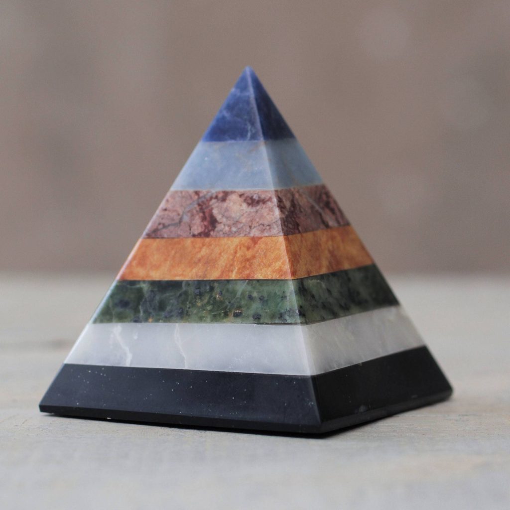 Artisan Crafted Seven Gem Pyramid Sculpture from the Andes, 'Positive Spirituality' Packable Host and Hostess Gifts